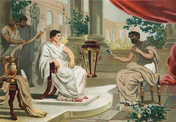 Vespasian (på latin Titus Flavius Vespasianus) med Plinius den eldre. etter kjente hombres y Mujeres. Barcelona 1877. Plinius den eldste (23-79) -