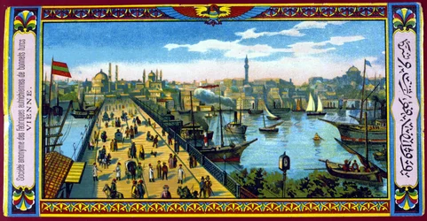 Utsikt over Galata-broen, Konstantinopel, Tyrkia. Slutten av 1800-tallet.