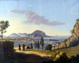 Utsikt over Palermo fra eremitasjen til klosteret Santa Maria del Gesu. Anonymt maleri fra 1800-tallet.