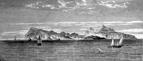 Utsikt over øya Procida utenfor Napoli. 1800-talls gravering.