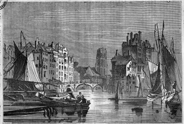 Utsikt over Rotterdam, Nederland. Gravering fra 1836.
