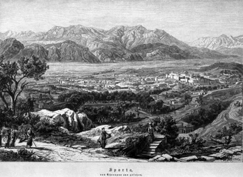 Utsikt over Sparta. 1800-talls gravering.