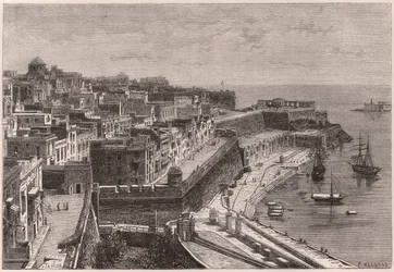Utsikt over Valletta og havnen på XIX århundre