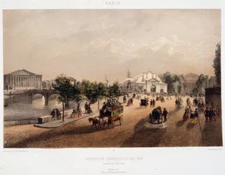 Utsikt over verdensutstillingen i 1855 i Paris i Frankrike - Litografi