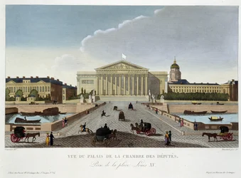 Utsikt over Palace of Deputy Chamber - i "" Views of Paris"" av Courvoisier