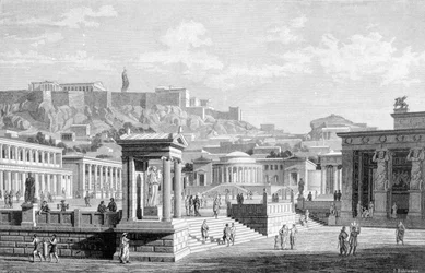 Utsikt over sentrum av Athen. Gravering fra 1877.