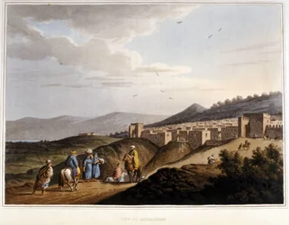 Utsikt over byen Betlehem på Vestbredden. Festningsverk. 1800-tallet.
