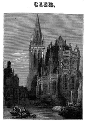 Utsikt over byen Caen i Normandie på 1800-tallet.
