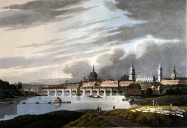 Utsikt over byen Dresden i Tyskland. 1815.