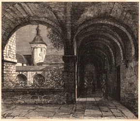 Utsikt over klosteret til Solesmes-klosteret fra galleriet, Sarthe, Frankrike