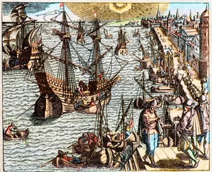 View of the port of Lisbon in the 16th century -