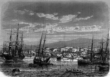 View of the port of Piree in Greece. Engraving in “The Journal of Youth””