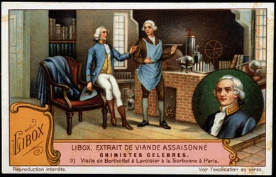 Besøk av Berthollet til Lavoisier ved Sorbonne i Paris - reklamemerket Libox. Chromolithogrpahie fra 1800-tallet.