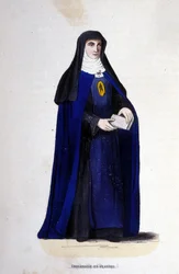 Visitandine religiøse i Flandern. Visitation Order grunnlagt av Saint Francis of Sales og Saint Joan of Chantal i 1610. Gravering fra 1800-tallet.