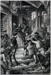 Voltaire (1694 - 1778) arrestert i Frankfurt i 1753 etter ordre fra den store Frederick II - i Histoire de France fra de fjerneste tider til 1789 av M. Guizot