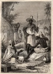 Reise (1795) fra Mungo Park (1771-1806) til Djoliba (Niger): innfødte i Senegal - illustrasjon hentet fra "" The Great Mariners of the 18th century""