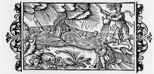 Wizard dischainting a Tempete - in “Historia de Gentibus Septentrionalibus” (History of the peoples of the North) by Olaus Magnus, Rome 1555