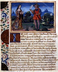 Kvinne og mann i landskap - belysning, i "" Book of pudens and impudens of the ages passs"" av Catherine d