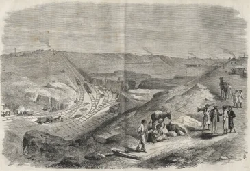 Arbeid på Suez-kanalen 1864 - Byggeplass og borearbeid på Suez-kanalen i 1864 (Chaluf Tranchee) -