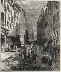Arbeider rue de la Montagne Sainte-Genevieve (Sainte Genevieve) i det femte arrondissementet i Paris i 1858.