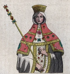 portrett av Eudokia (eller Eudocia) Ingerina (Eudocia Ingerina) (ca. 840 - ca. 882) kone til den bysantinske keiseren Basil I - gravering fra "" Bruk og skikker til alle folkeslag i universet. Det er historien om regjeringen, lovene, militsen, religionen