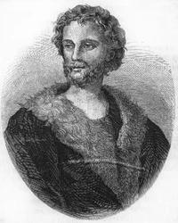 portrett av Mathurin Régnier. Fransk poet (1573 til 1613) Gravering av 1866.