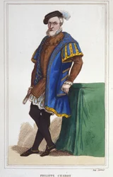 portrett av Philippe de Chabot, seigneur av Brion, admiral av Frankrike (1480 til 1543). gravering fra 1830