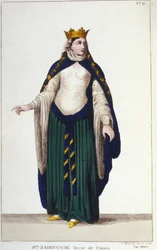 portrett av Saint Radegonde (ca. 520-587), dronningen av frankene, kone til Clotaire (Clothaire) I, gravering av 1830