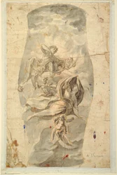 Tegning, takdesign med Apollo, ca. 1780