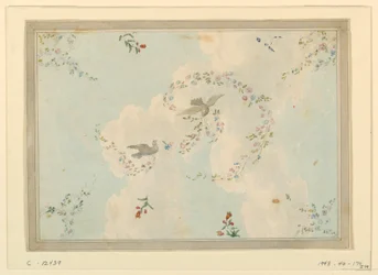 Tegning, takdesign med duer og blomstergirlander, muligens for inngangshallen, 1815–22