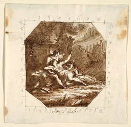 Tegning, takdesign med Rinaldo og Armida, Palazzo Milzetti, Faenza, 1804–05