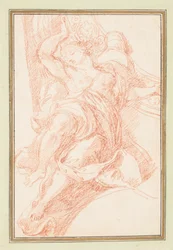 Tegning, takdetalj av figur og dekorativt motiv, ca. 1759–70