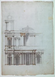 Tegning, kirkefasade, 1700-tallet
