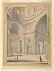 Tegning, kirkeinteriør, ca. 1770