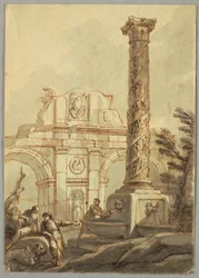 Tegning, klassiske ruiner, ca. 1750
