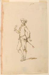 Tegning, kostymedesign: En kaptein for en ballett, ca. 1720