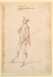 Tegning, kostymedesign: En kaptein for en ballett, ca. 1720