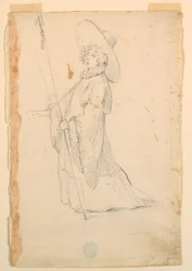 Tegning, kostymedesign: En jente i fantastisk antrekk til en ballett, ca. 1720
