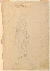 Tegning, kostymedesign: En verdensmann til en ballett, ca. 1720