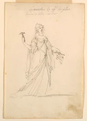 Tegning, kostymedesign: Musikk til ballett, ca. 1720