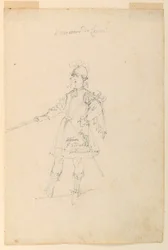 Tegning, kostymedesign: Våpenmesteren for en ballett, ca. 1720