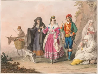 Tegning, Kostymer fra Sicilia, 1828