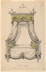 Tegning, design for en seng i romersk stil, 1780