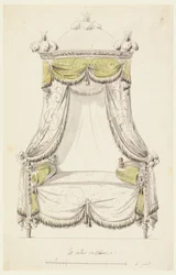 Tegning, design for en seng i romersk stil, 1780