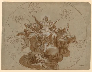 Tegning, design for et tak med Jomfru Marias himmelfart, 1700–1730