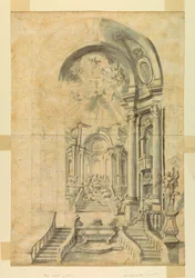 Tegning, design for en kirkefestsetting, ca. 1700