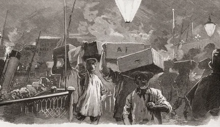 Klokken 05.00 på Billingsgate Fish Market i London, England på 1800-tallet