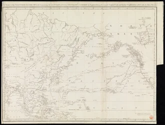 Et kart over det nordlige Stillehavet som inneholder Asias nordøstkyst og Amerikas nordvestkyst, utforsket i 1778 og 1779 av kaptein Cook og videre utforsket i 1788 og 1789 av John Meares (trykt)