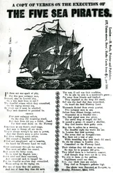 En kopi av vers om henrettelsen av de fem sjøpiratene, ca. 1864