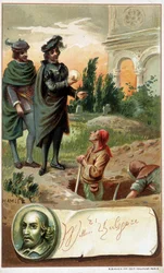En scene av "Hamlet" av William Shakespeare - chromo. slutten av 1800-tallet